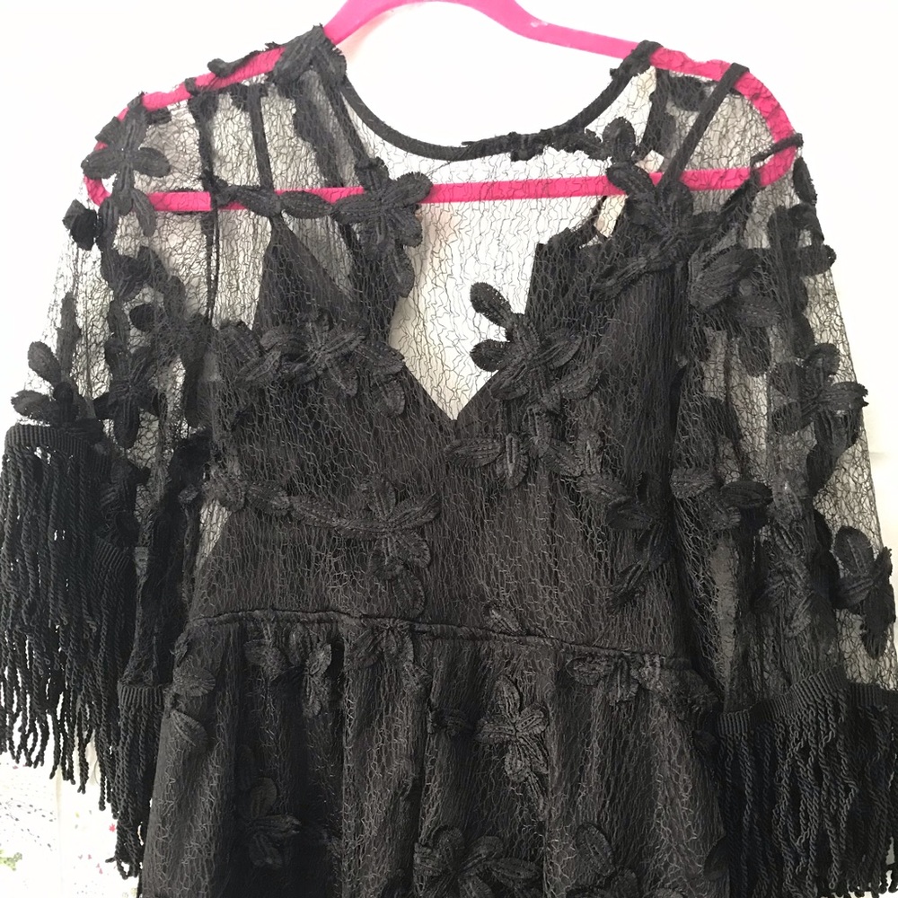 Black fringe romper dress